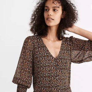 NWT Madewell Georgette Smocked-Cuff Button-Front Shirt in Folktale Paisley 2